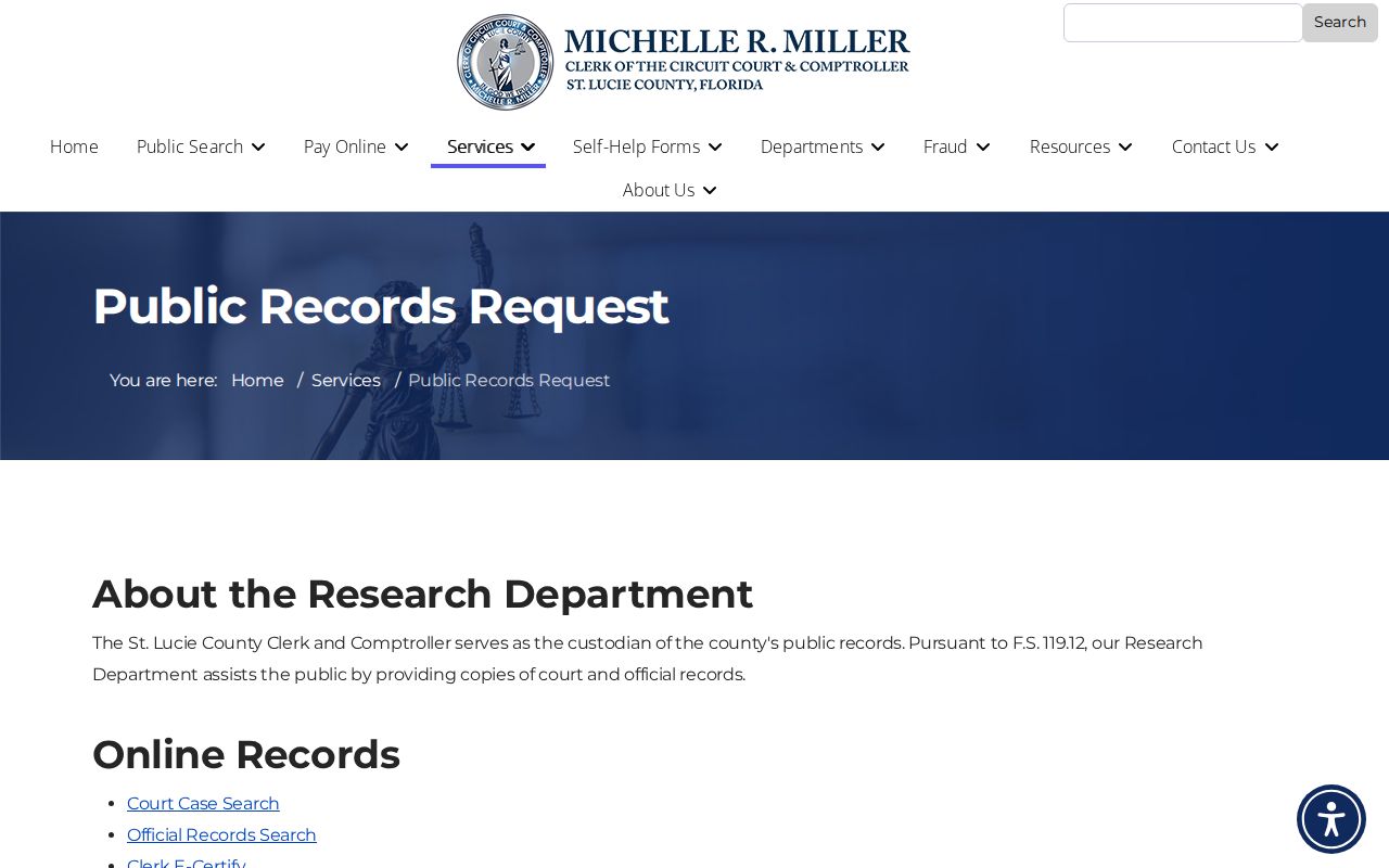 St. Lucie Clerk public records request page for Fort Pierce records
