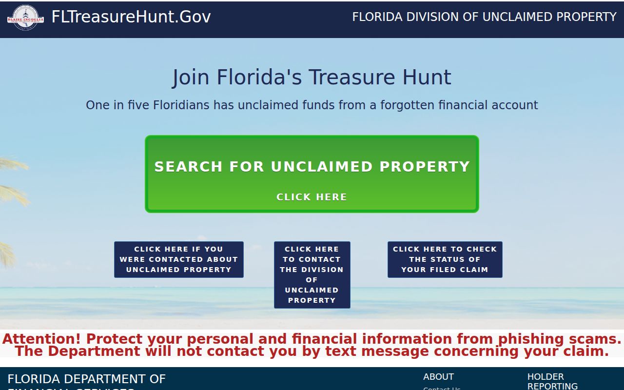 Florida unclaimed property claimant search for a Fort Pierce name