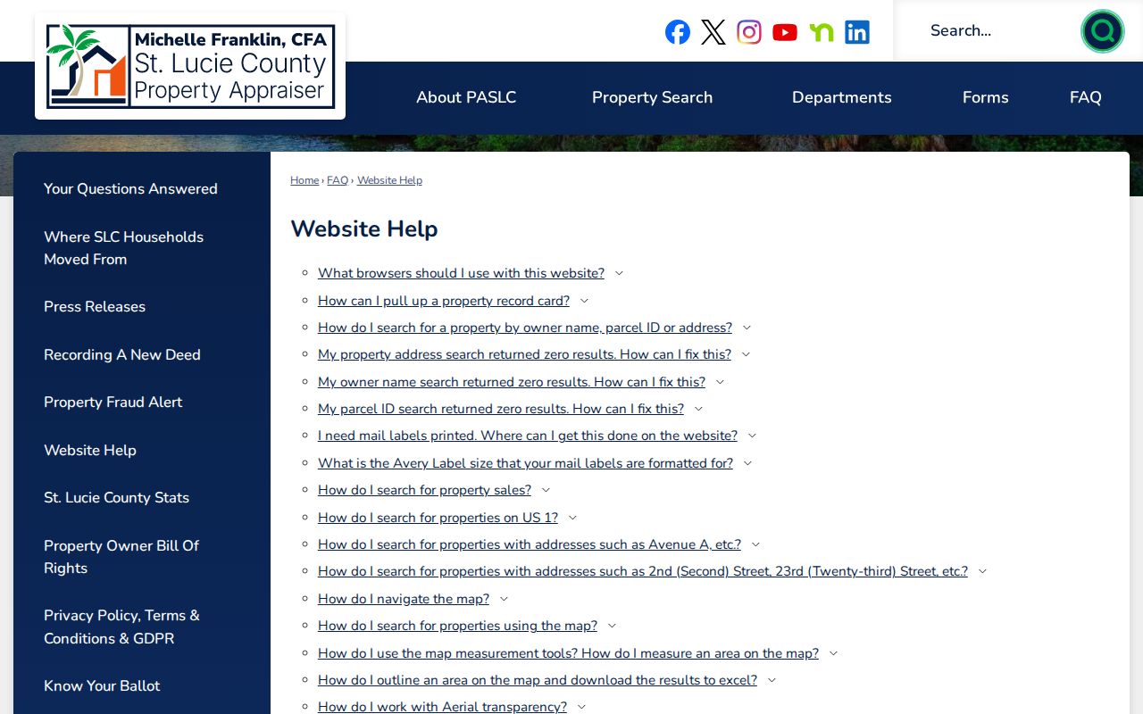 Saint Lucie Property Appraiser website help for a Fort Pierce street directory search
